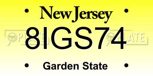 8IGS74 New Jersey License Plate