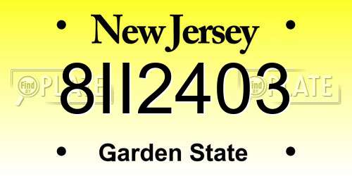 8II2403 New Jersey License Plate