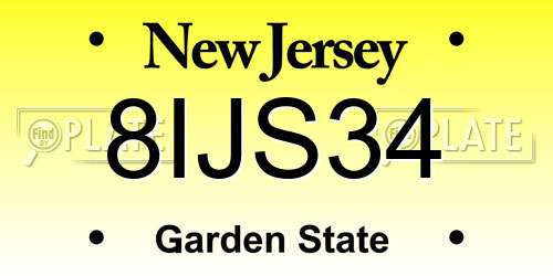 8IJS34 New Jersey License Plate