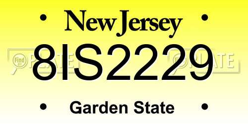 8IS2229 New Jersey License Plate