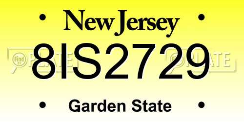8IS2729 New Jersey License Plate
