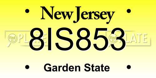 8IS853 New Jersey License Plate