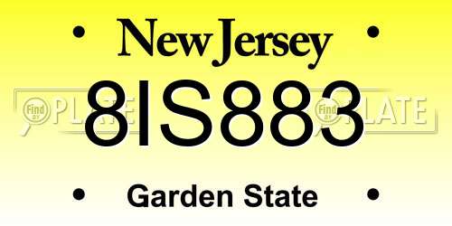 8IS883 New Jersey License Plate