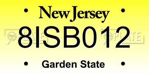 8ISB012 New Jersey License Plate