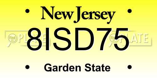 8ISD75 New Jersey License Plate