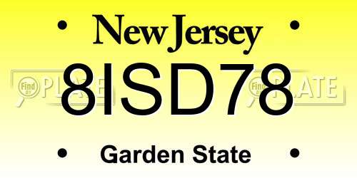 8ISD78 New Jersey License Plate