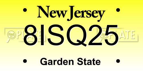 8ISQ25 New Jersey License Plate