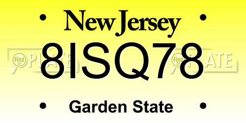 8ISQ78 New Jersey License Plate
