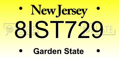 8IST729 New Jersey License Plate