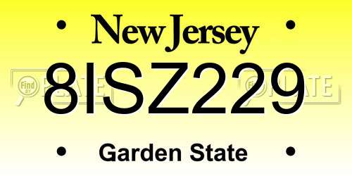 8ISZ229 New Jersey License Plate