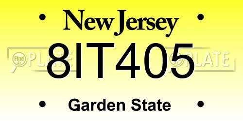 8IT405 New Jersey License Plate