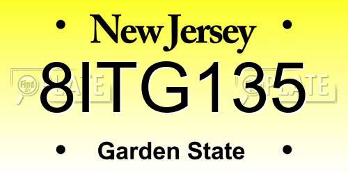 8ITG135 New Jersey License Plate