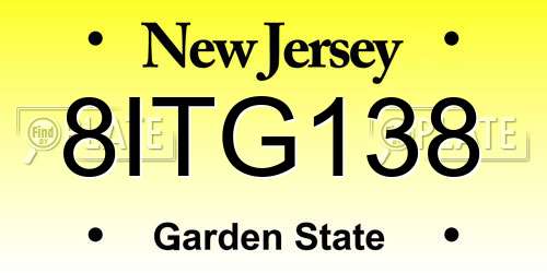 8ITG138 New Jersey License Plate