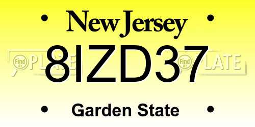 8IZD37 New Jersey License Plate