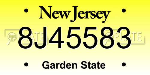 8J45583 New Jersey License Plate