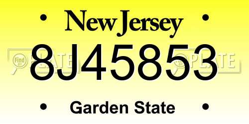 8J45853 New Jersey License Plate