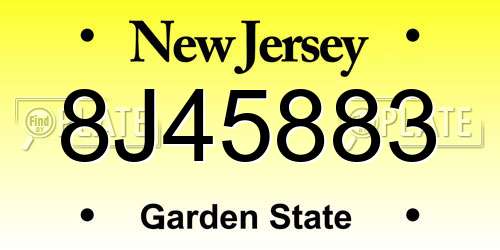 8J45883 New Jersey License Plate