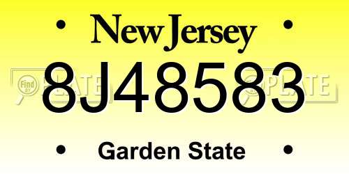 8J48583 New Jersey License Plate