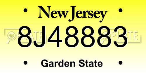 8J48883 New Jersey License Plate