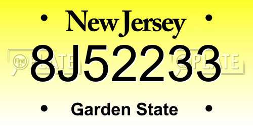 8J52233 New Jersey License Plate
