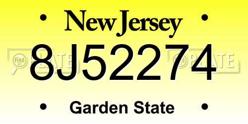 8J52274 New Jersey License Plate