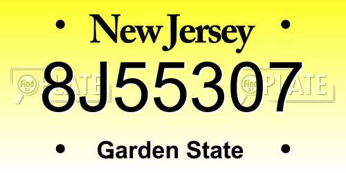 8J55307 New Jersey License Plate