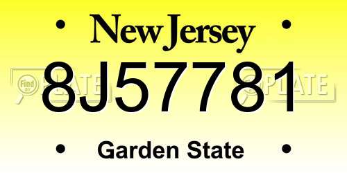 8J57781 New Jersey License Plate