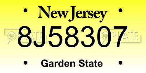 8J58307 New Jersey License Plate