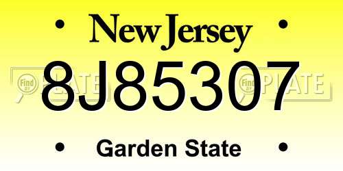 8J85307 New Jersey License Plate