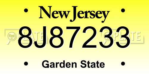 8J87233 New Jersey License Plate