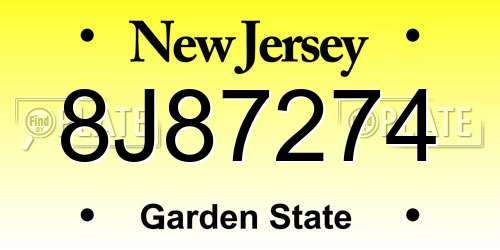 8J87274 New Jersey License Plate