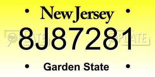 8J87281 New Jersey License Plate