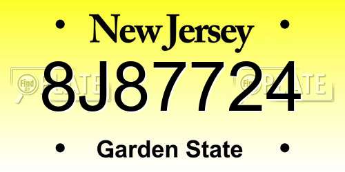 8J87724 New Jersey License Plate