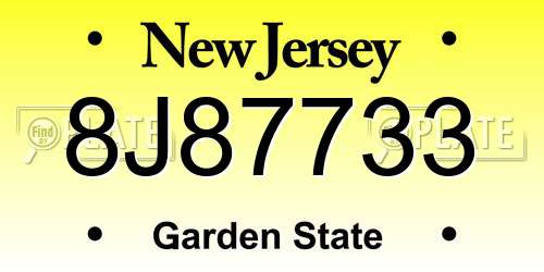 8J87733 New Jersey License Plate