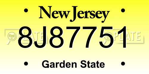 8J87751 New Jersey License Plate