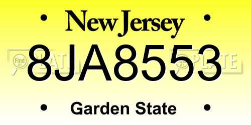 8JA8553 New Jersey License Plate