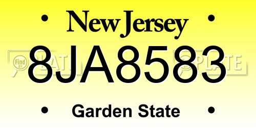 8JA8583 New Jersey License Plate