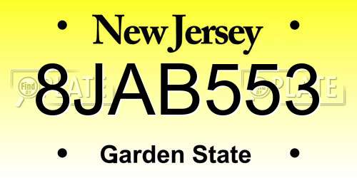 8JAB553 New Jersey License Plate
