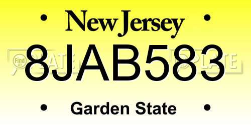 8JAB583 New Jersey License Plate