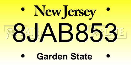 8JAB853 New Jersey License Plate