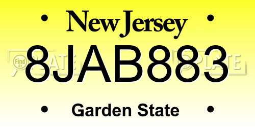 8JAB883 New Jersey License Plate