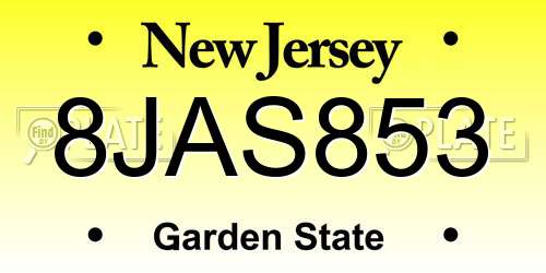 8JAS853 New Jersey License Plate