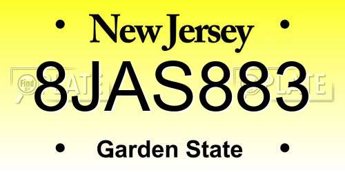 8JAS883 New Jersey License Plate