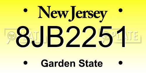 8JB2251 New Jersey License Plate