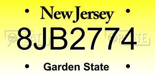 8JB2774 New Jersey License Plate