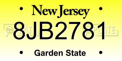 8JB2781 New Jersey License Plate