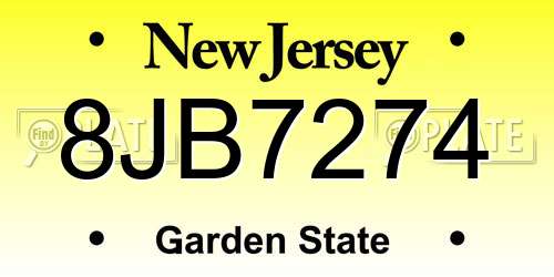 8JB7274 New Jersey License Plate