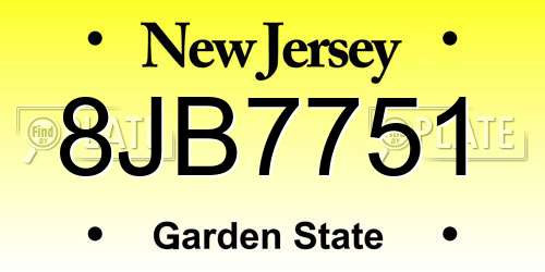 8JB7751 New Jersey License Plate