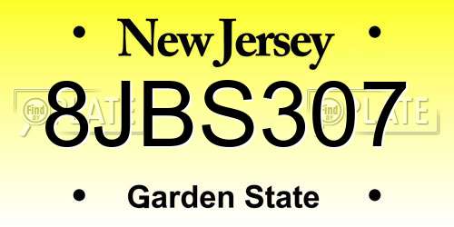 8JBS307 New Jersey License Plate