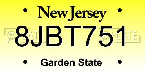 8JBT751 New Jersey License Plate